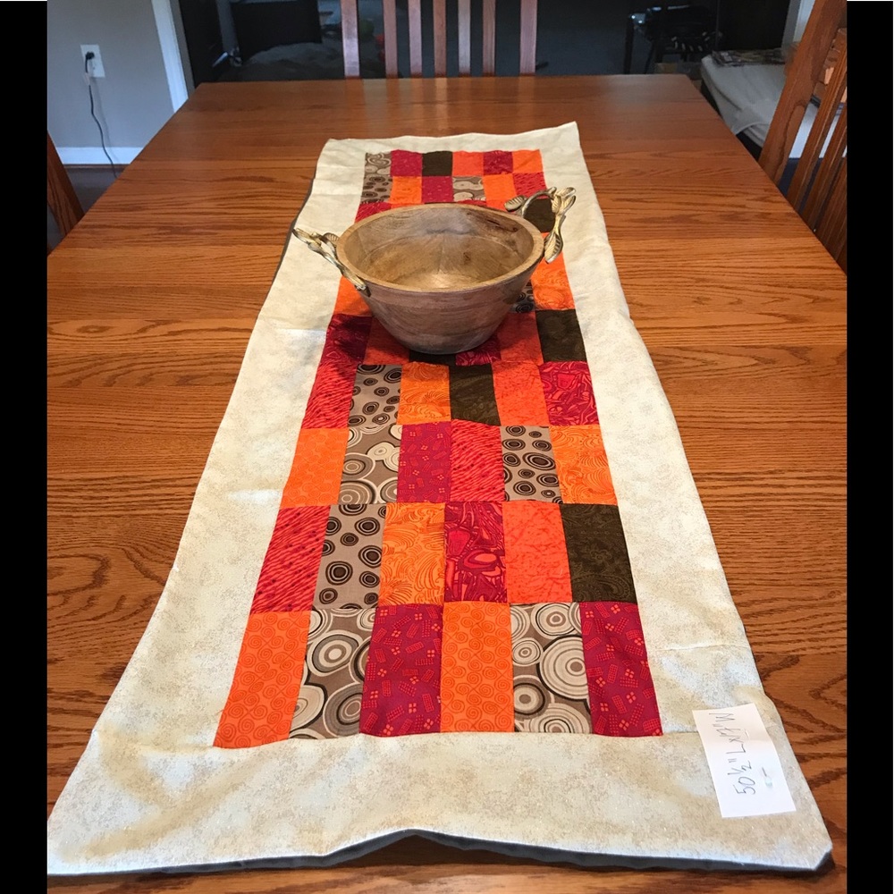 Homemade Table Runner, VA Tech inspired colors (maroon, orange & brown).